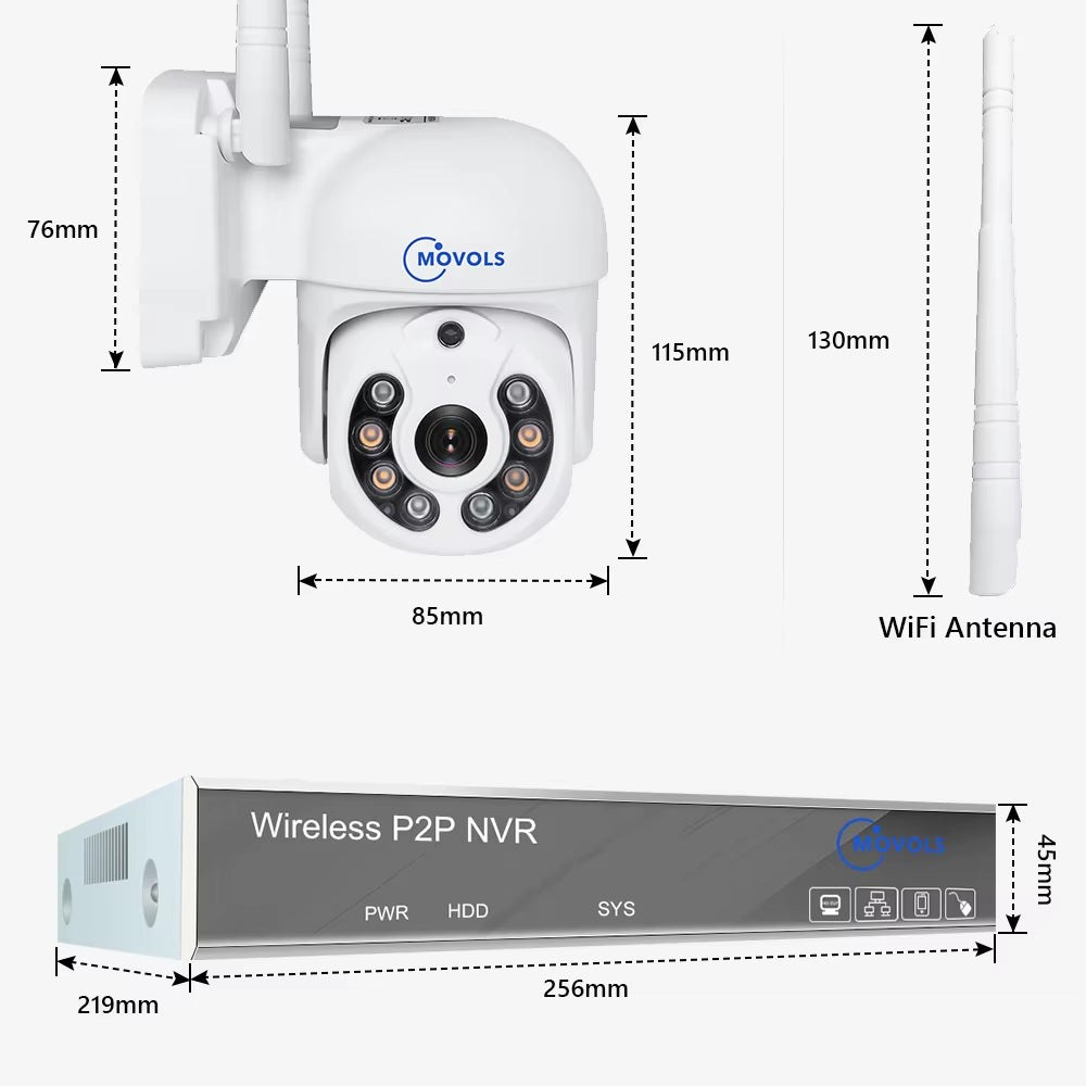 Movols H.265 3MP 5MP Wireless CCTV System Two Way Audio Waterproof PTZ WIFI IP Security Camera 10CH NVR Video Surveillance Kit