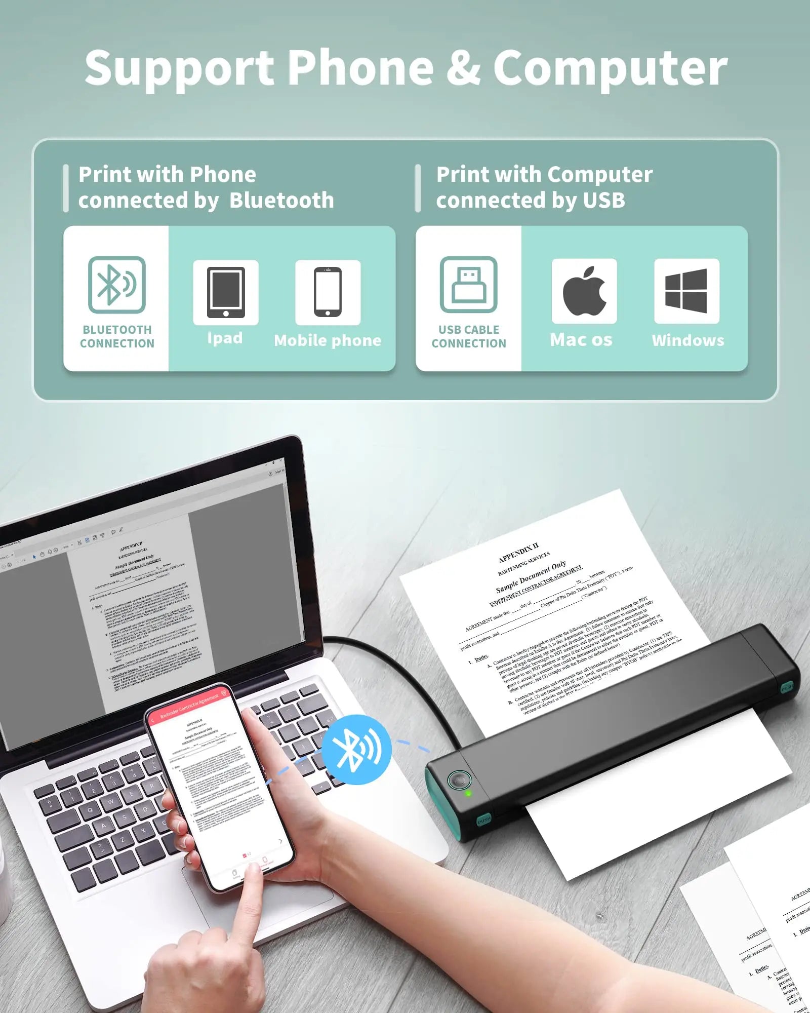 M08F A4 Portable Thermal Printer 8.26"X11.69" A4 Thermal Paper Wireless Mobile Travel Printer Android Ios Laptop Printer