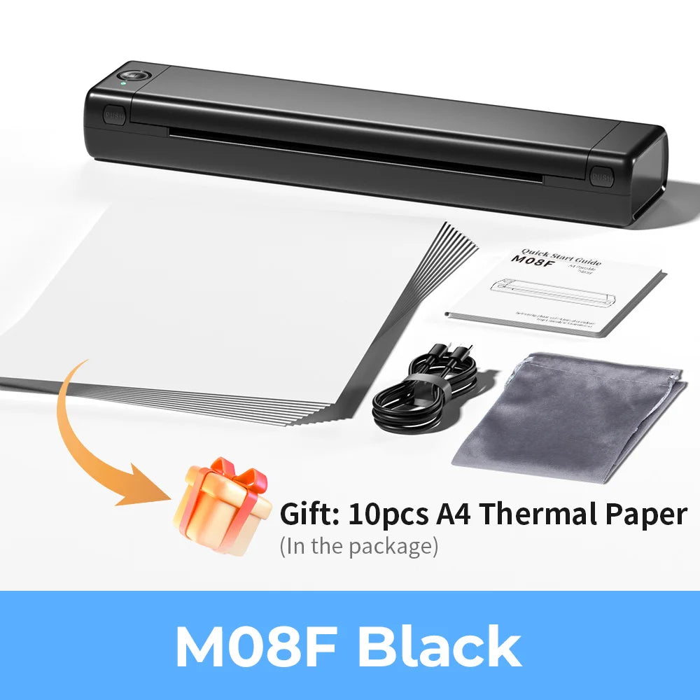 M08F A4 Portable Thermal Printer 8.26"X11.69" A4 Thermal Paper Wireless Mobile Travel Printer Android Ios Laptop Printer