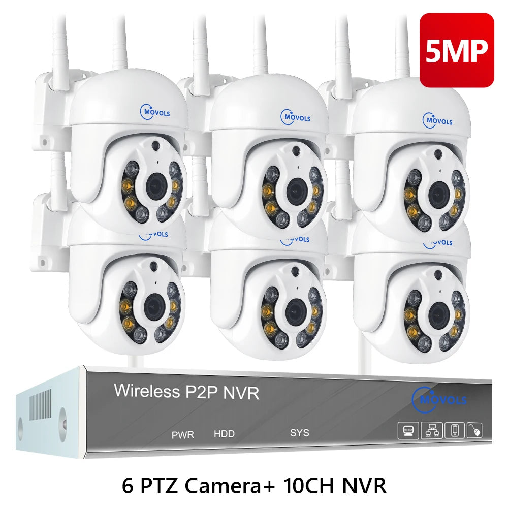 Movols H.265 3MP 5MP Wireless CCTV System Two Way Audio Waterproof PTZ WIFI IP Security Camera 10CH NVR Video Surveillance Kit