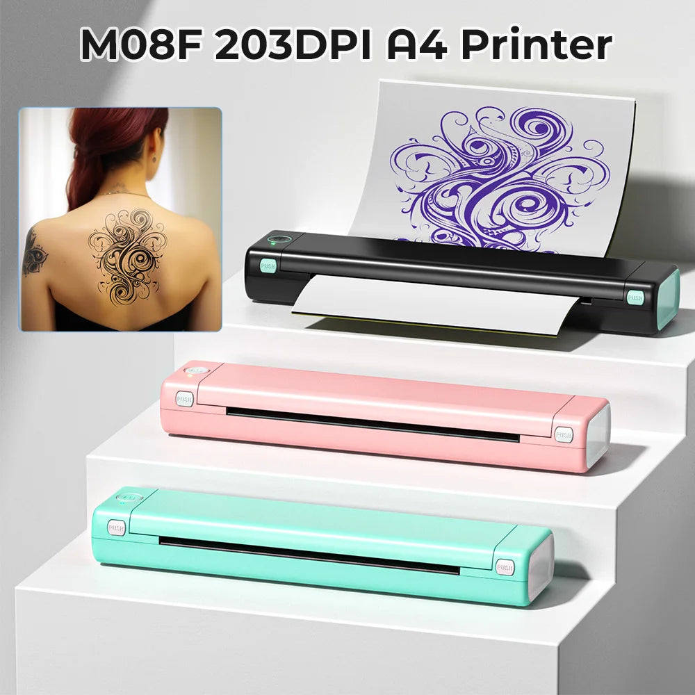 M08F A4 Portable Thermal Printer 8.26"X11.69" A4 Thermal Paper Wireless Mobile Travel Printer Android Ios Laptop Printer