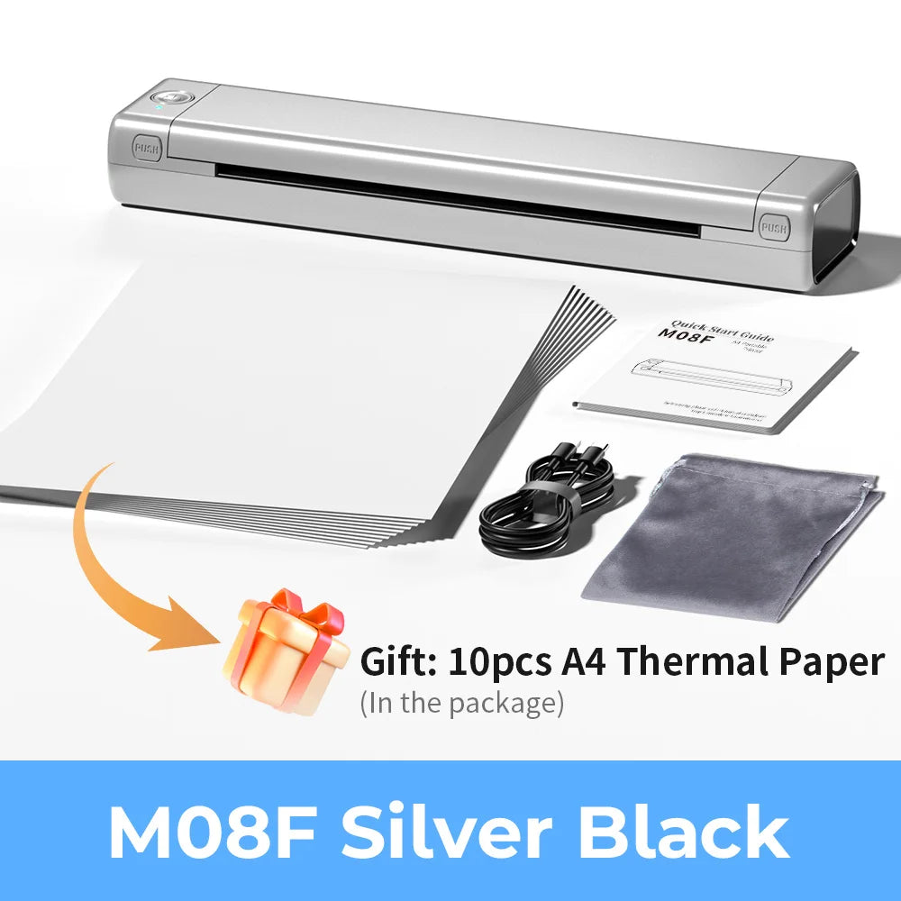 M08F A4 Portable Thermal Printer 8.26"X11.69" A4 Thermal Paper Wireless Mobile Travel Printer Android Ios Laptop Printer