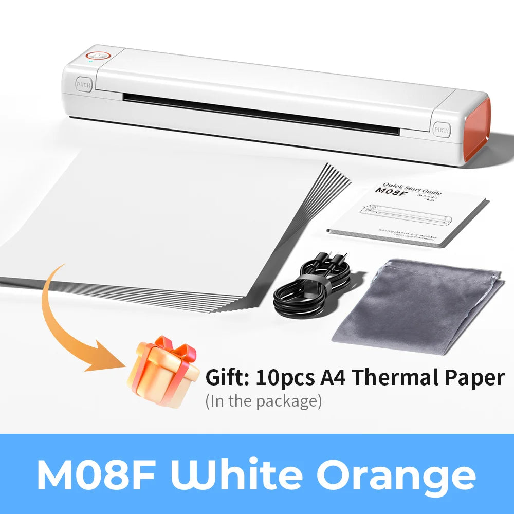 M08F A4 Portable Thermal Printer 8.26"X11.69" A4 Thermal Paper Wireless Mobile Travel Printer Android Ios Laptop Printer