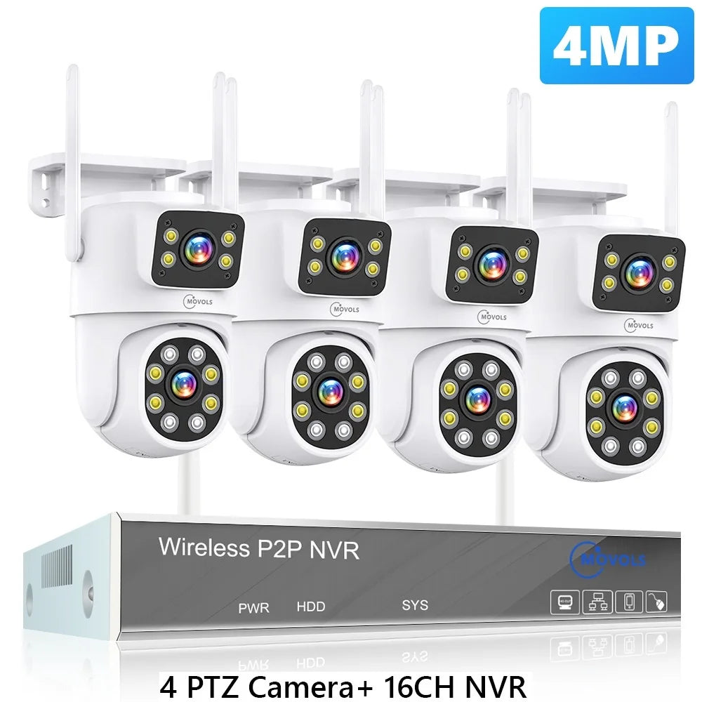 Movols H.265 3MP 5MP Wireless CCTV System Two Way Audio Waterproof PTZ WIFI IP Security Camera 10CH NVR Video Surveillance Kit