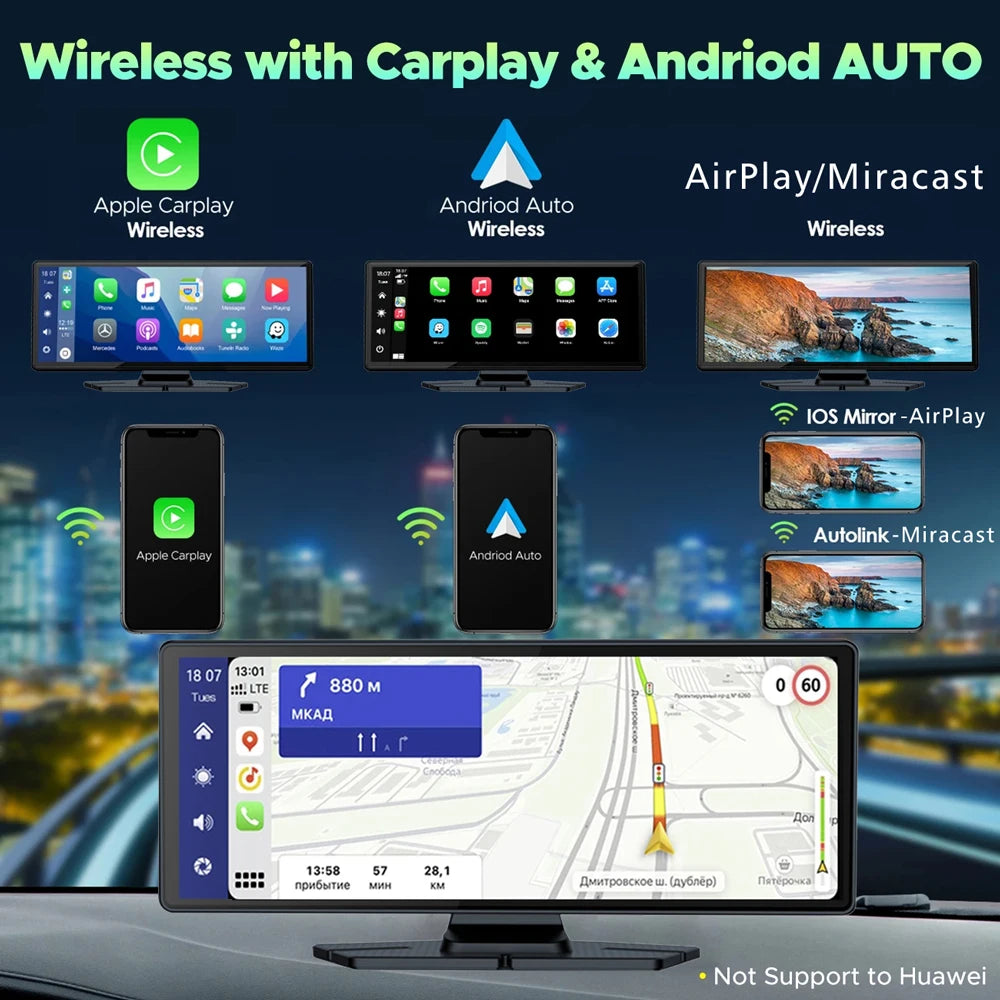 10.26 Inch 4K 3840*2160P Dash Cam Carplay Android-Auto GPS 5G WIFI FM BT Car Dvr Dual Lens Dashcam Truck Camera Drive Recorder