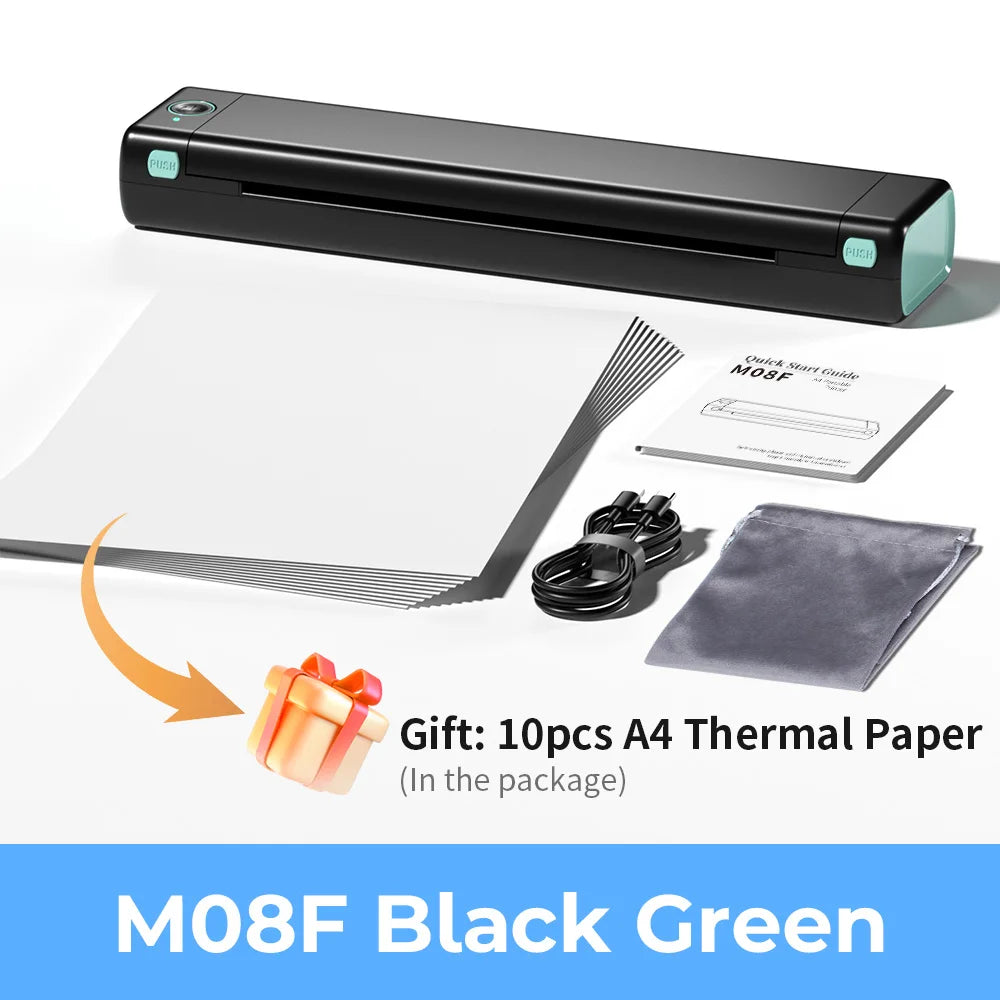 M08F A4 Portable Thermal Printer 8.26"X11.69" A4 Thermal Paper Wireless Mobile Travel Printer Android Ios Laptop Printer