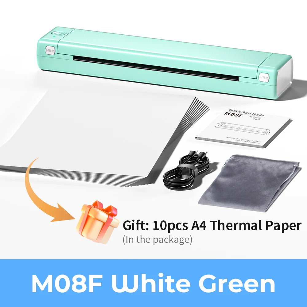 M08F A4 Portable Thermal Printer 8.26"X11.69" A4 Thermal Paper Wireless Mobile Travel Printer Android Ios Laptop Printer