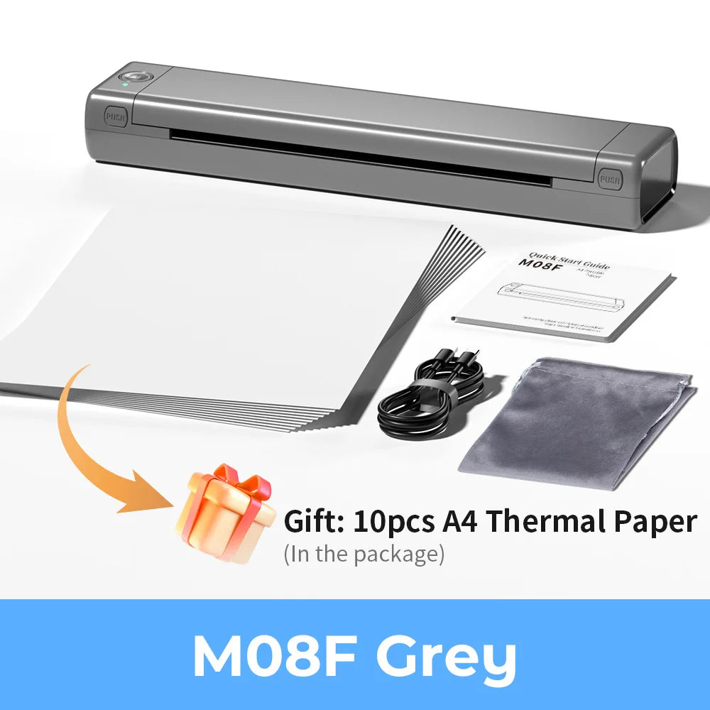 M08F A4 Portable Thermal Printer 8.26"X11.69" A4 Thermal Paper Wireless Mobile Travel Printer Android Ios Laptop Printer