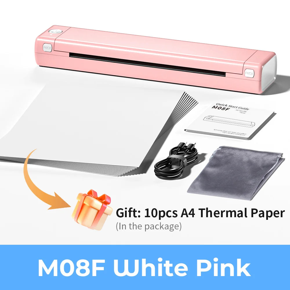 M08F A4 Portable Thermal Printer 8.26"X11.69" A4 Thermal Paper Wireless Mobile Travel Printer Android Ios Laptop Printer